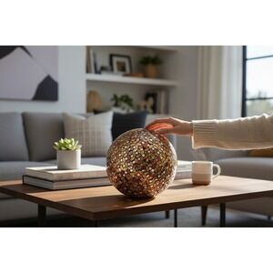 Marshalls Mosaic Glass Light Up Orb Large 12in Amber Red Like New Boho Decor